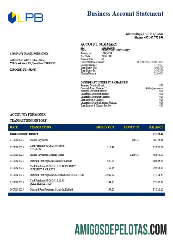 Declaração de empresa comercial LPB da Letônia em formato Word e PDF (1) exemplo real